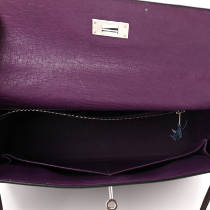 Hermes Ostrich Ghillies Kelly Retourne 32 Violine Bleu De Malte Marron 5 of 12
