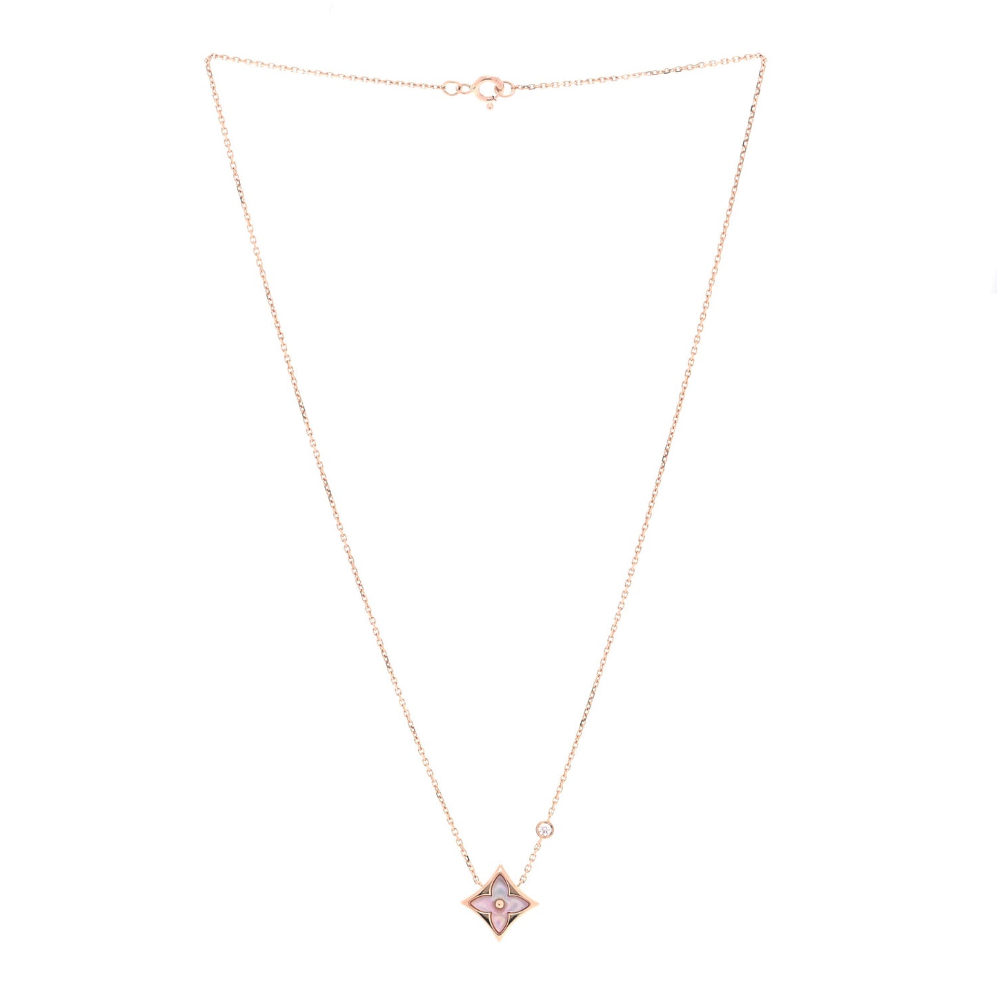 18K Pink Gold Diamond Pink Mother of Pearl Color Blossom BB Star Pendant Necklace
