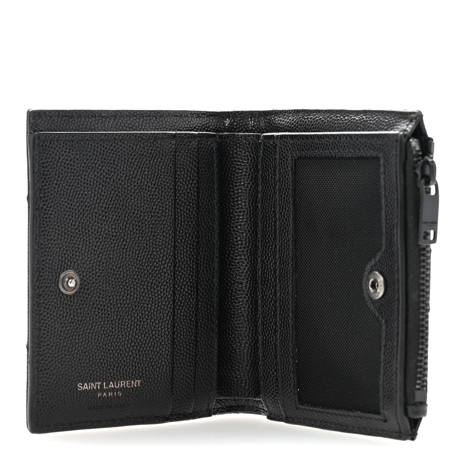 Saint Laurent Grain De Poudre Matelasse Chevron Monogram Zipped Card Case Black 5 of 11