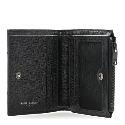 Saint Laurent Grain De Poudre Matelasse Chevron Monogram Zipped Card Case Black 5 of 11