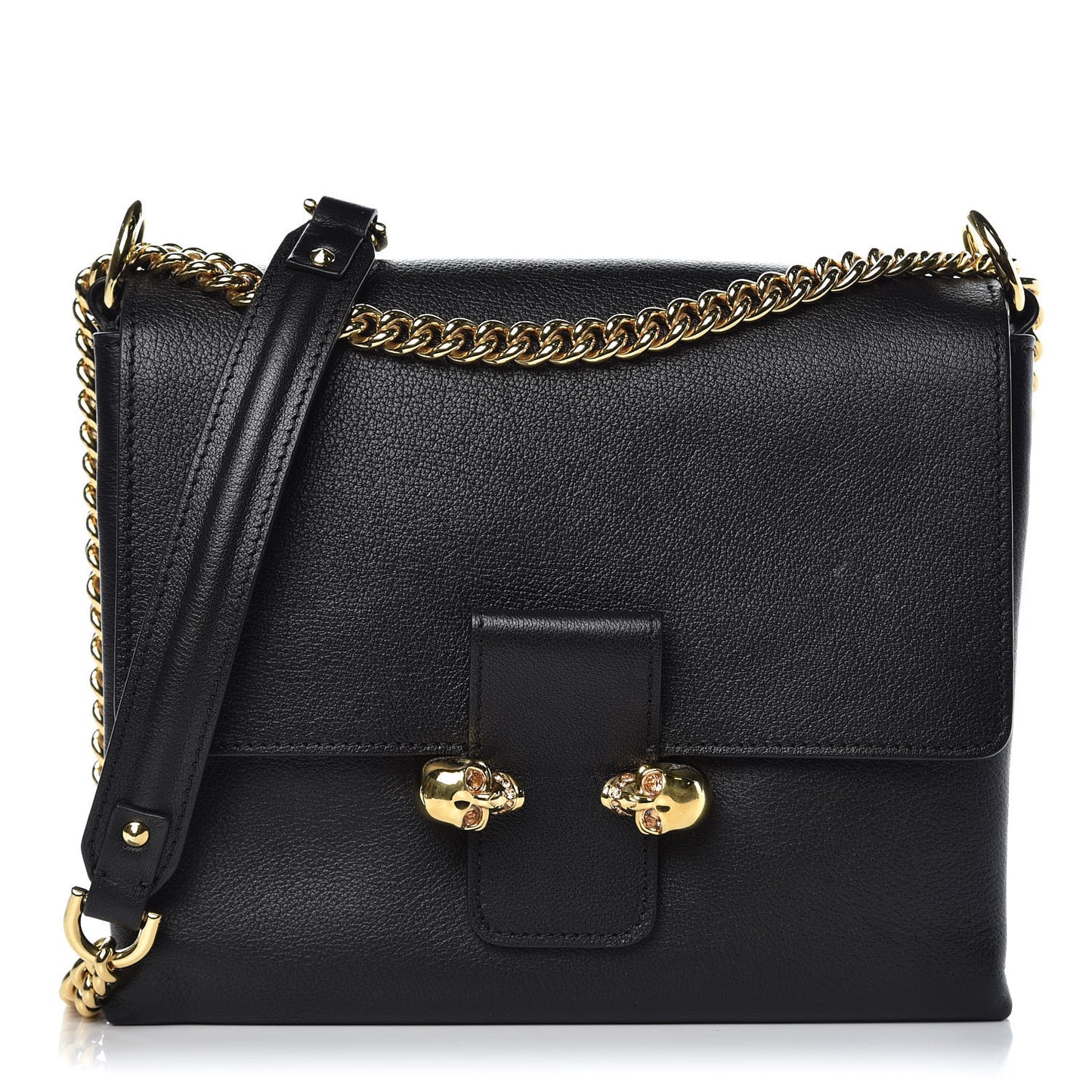 Grained Calfskin Twin Skull Crossbody Black