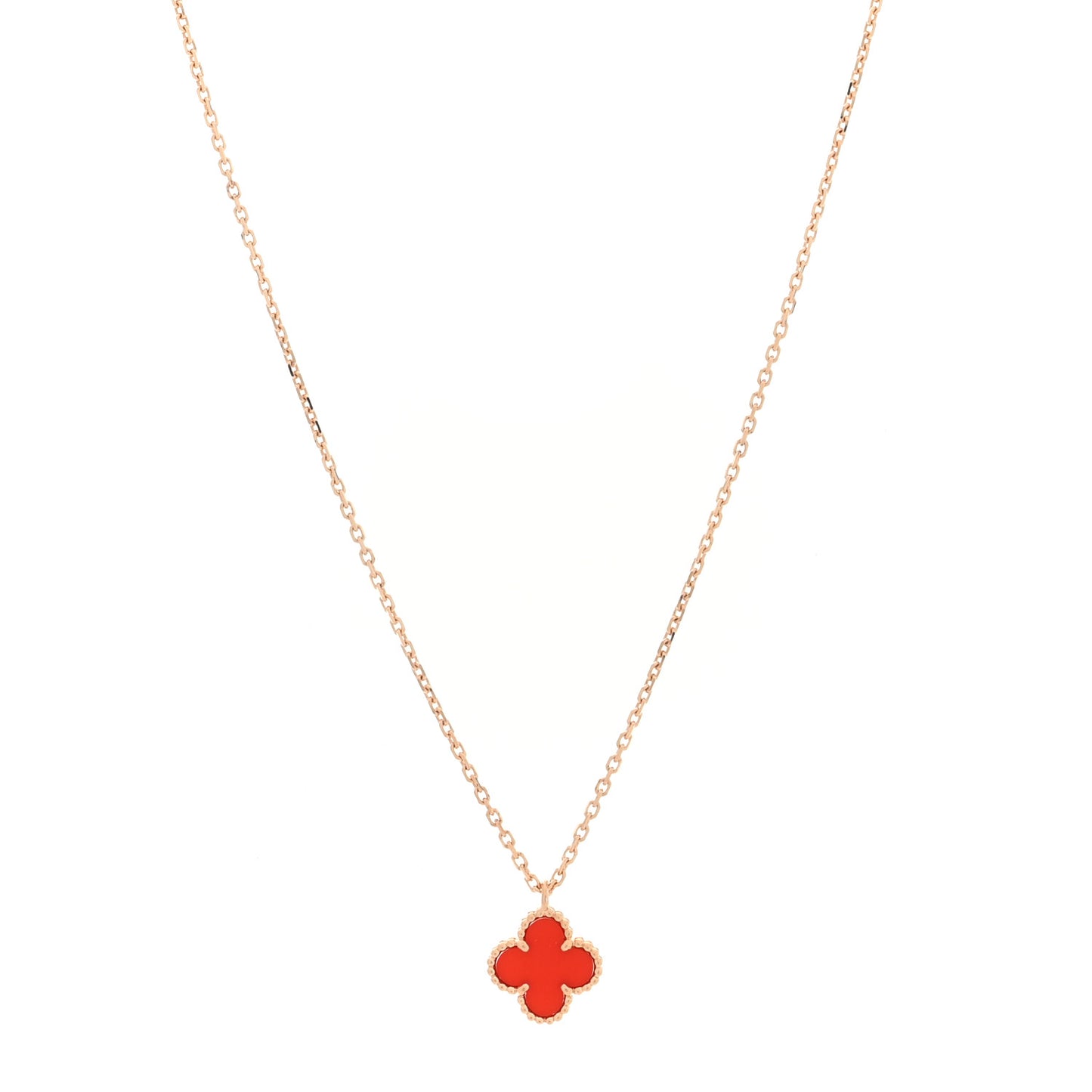 18k Rose Gold Carnelian Sweet Alhambra Heart Pendant Necklace