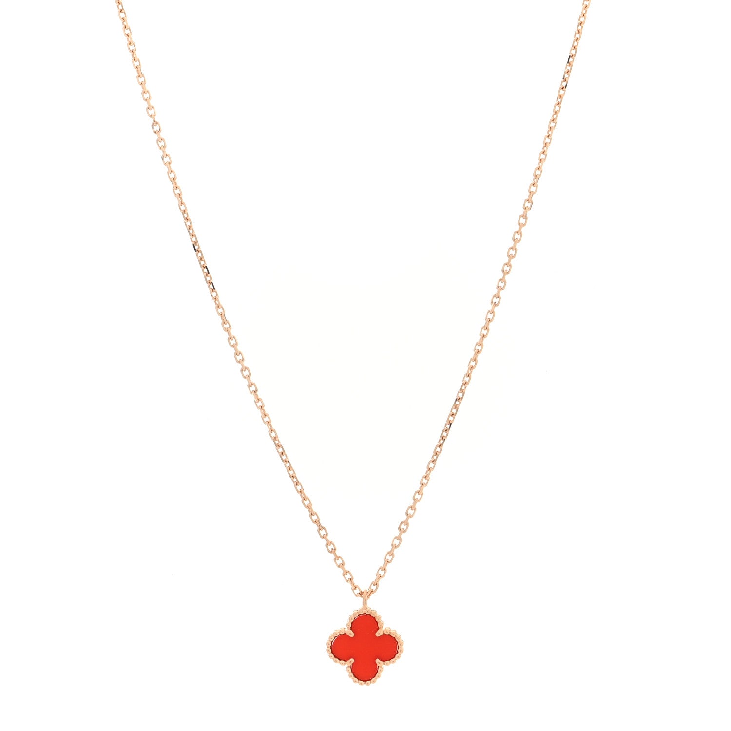 Van Cleef & Arpels 18k Rose Gold Carnelian Sweet Alhambra Heart Pendant Necklace 1 of 5