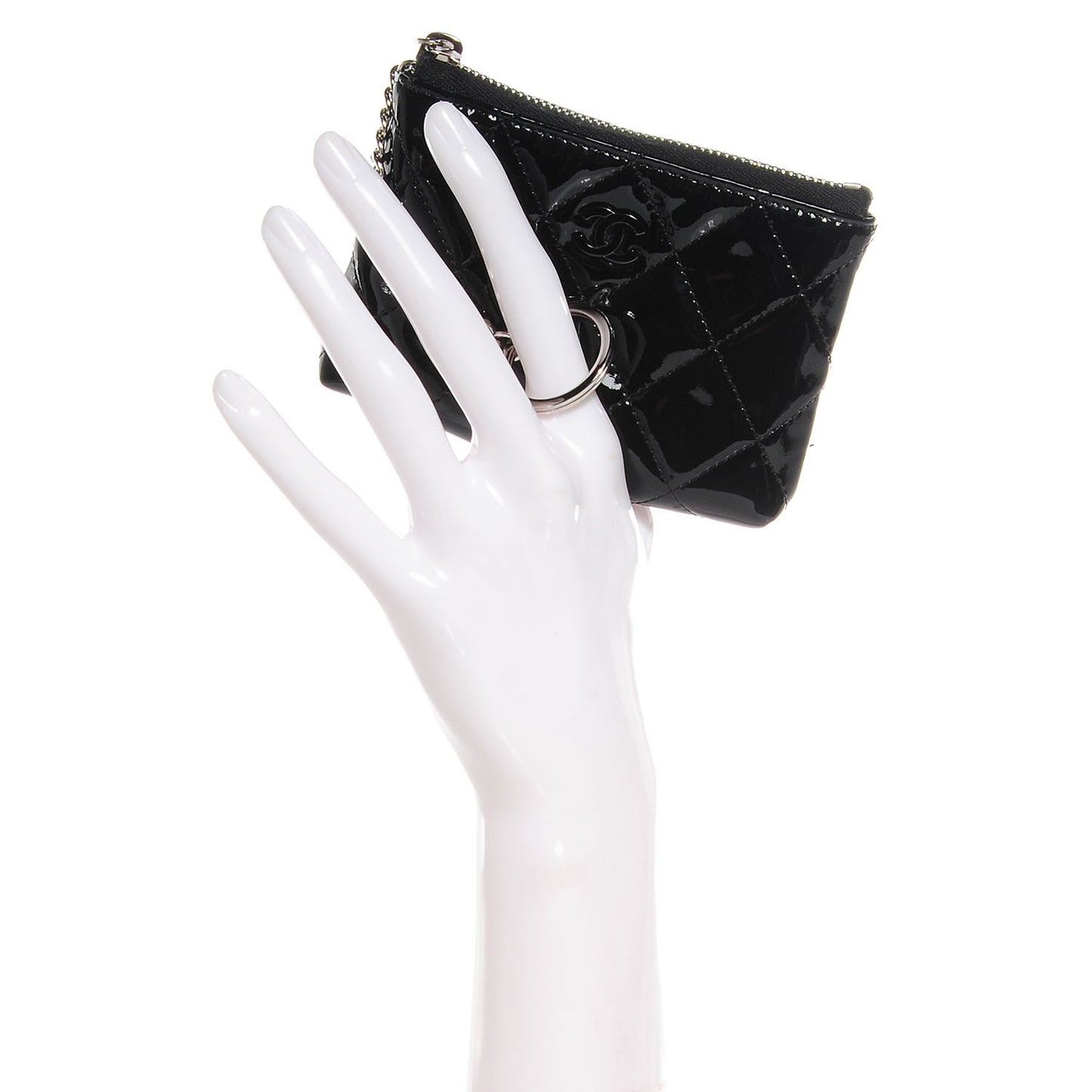 Patent Quilted Zip Coin Purse Black