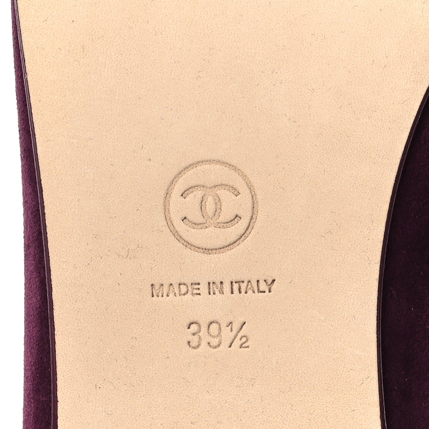 Suede Patent Calfskin Cap Toe CC Ballerina Flats 39.5 Burgundy
