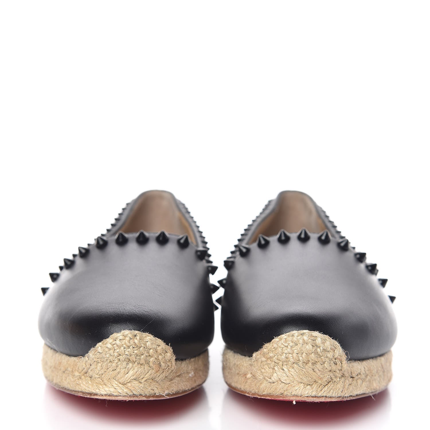 Christian Louboutin CHRISTIAN LOUBOUTIN Calfskin Spikes Ares Flat Espadrilles 38 Black 2 of 12