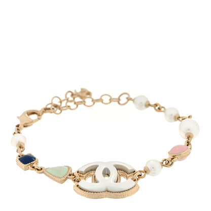 Chanel Pearl Crystal CC Bracelet Gold Pink Blue White 1 of 3