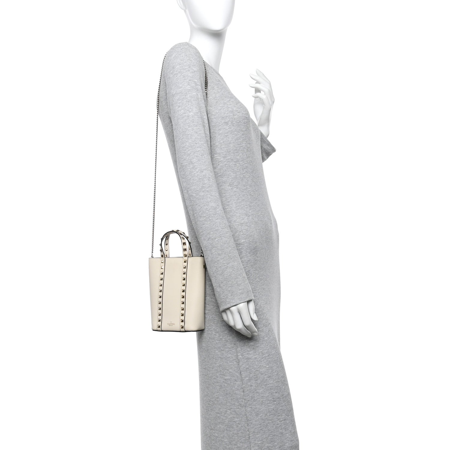 Valentino Garavani Pebbled Calfskin Rockstud North South Crossbody Bag Light Ivory 2 of 9
