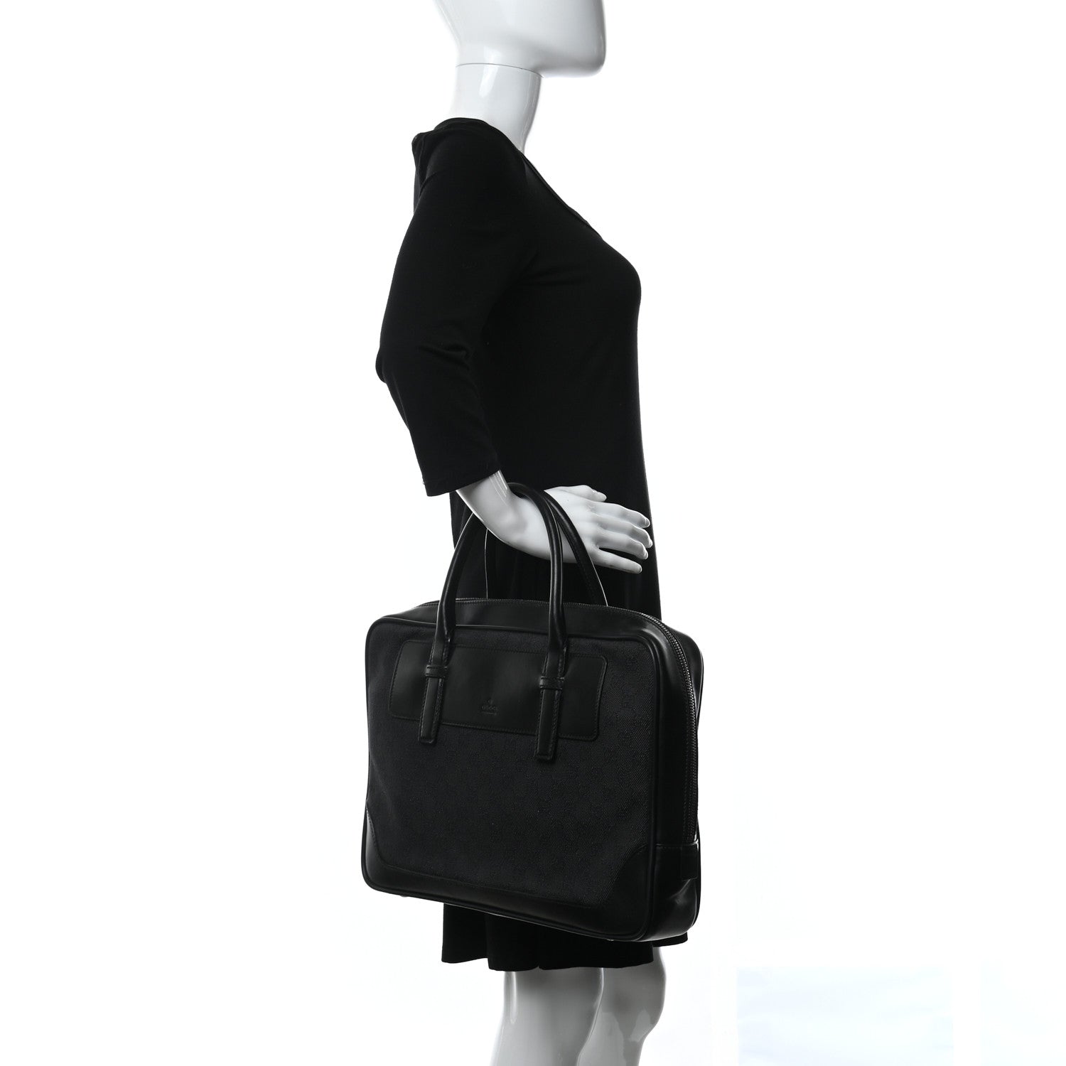 Gucci Denim Monogram Briefcase Black 2 of 9