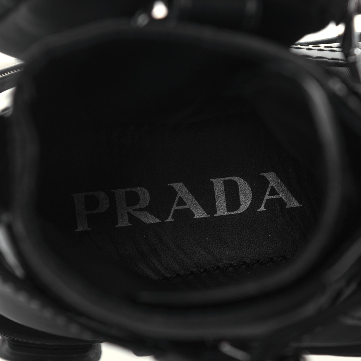 Prada Spazzolato Rois Nylon Metal Triangle Logo Monolith Pouch Pocket 55mm Boots 37 Black 7 of 8