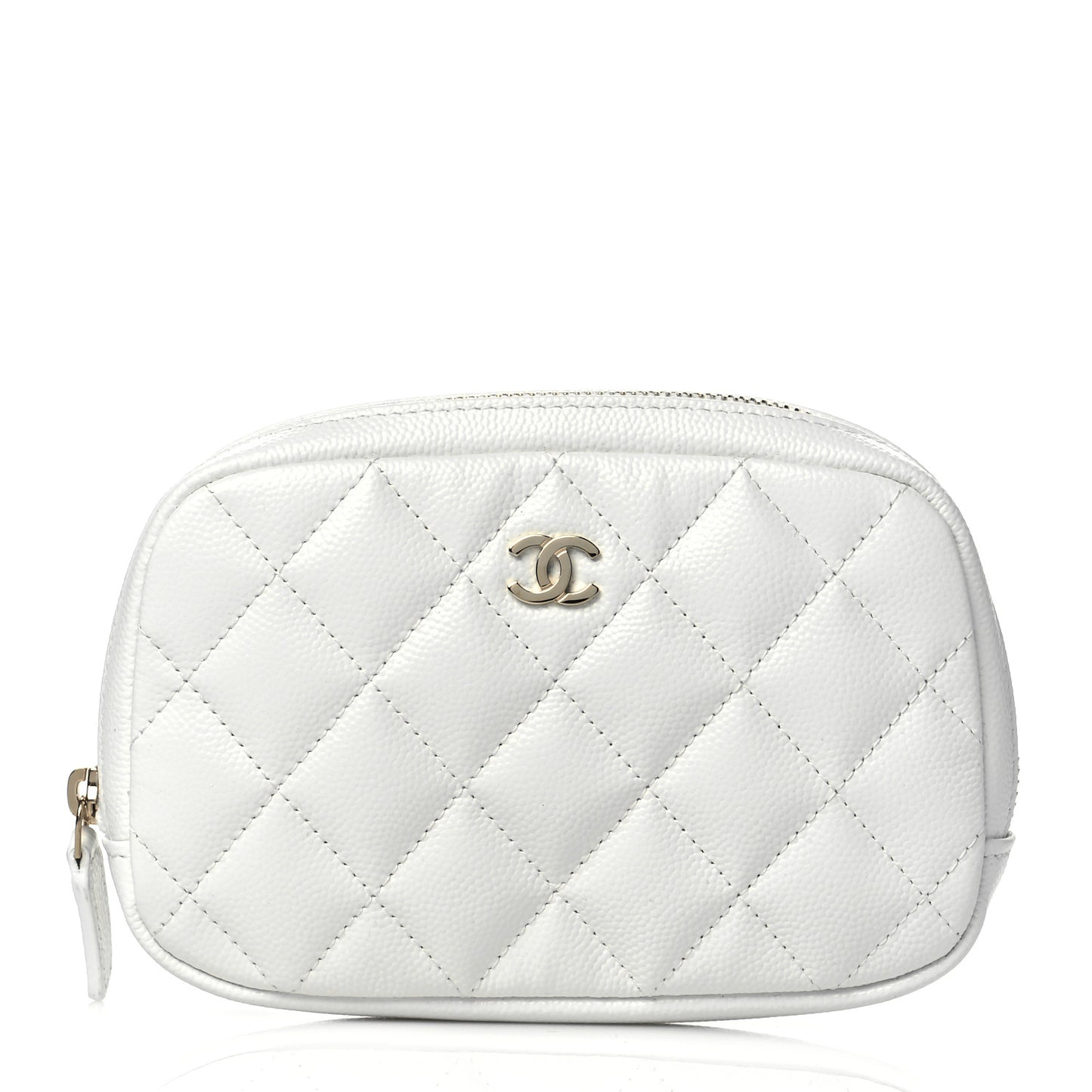 Caviar Quilted Small Curvy Pouch Cosmetic Case White