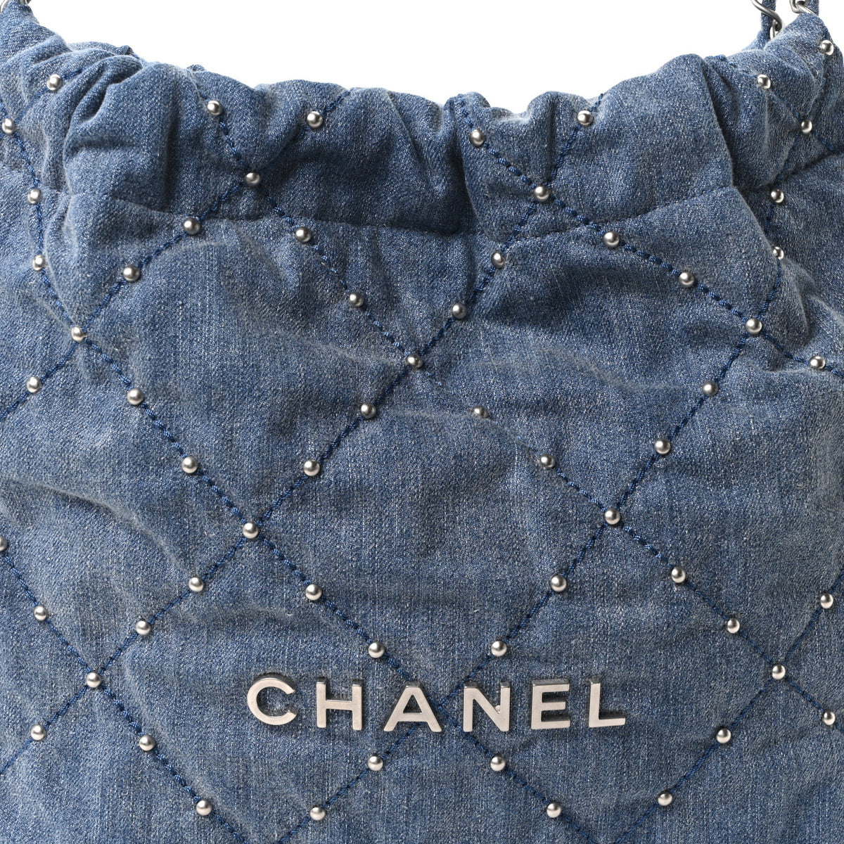 Chanel Washed Denim Quilted Studded Small Chanel 22 Blue 8 of 10