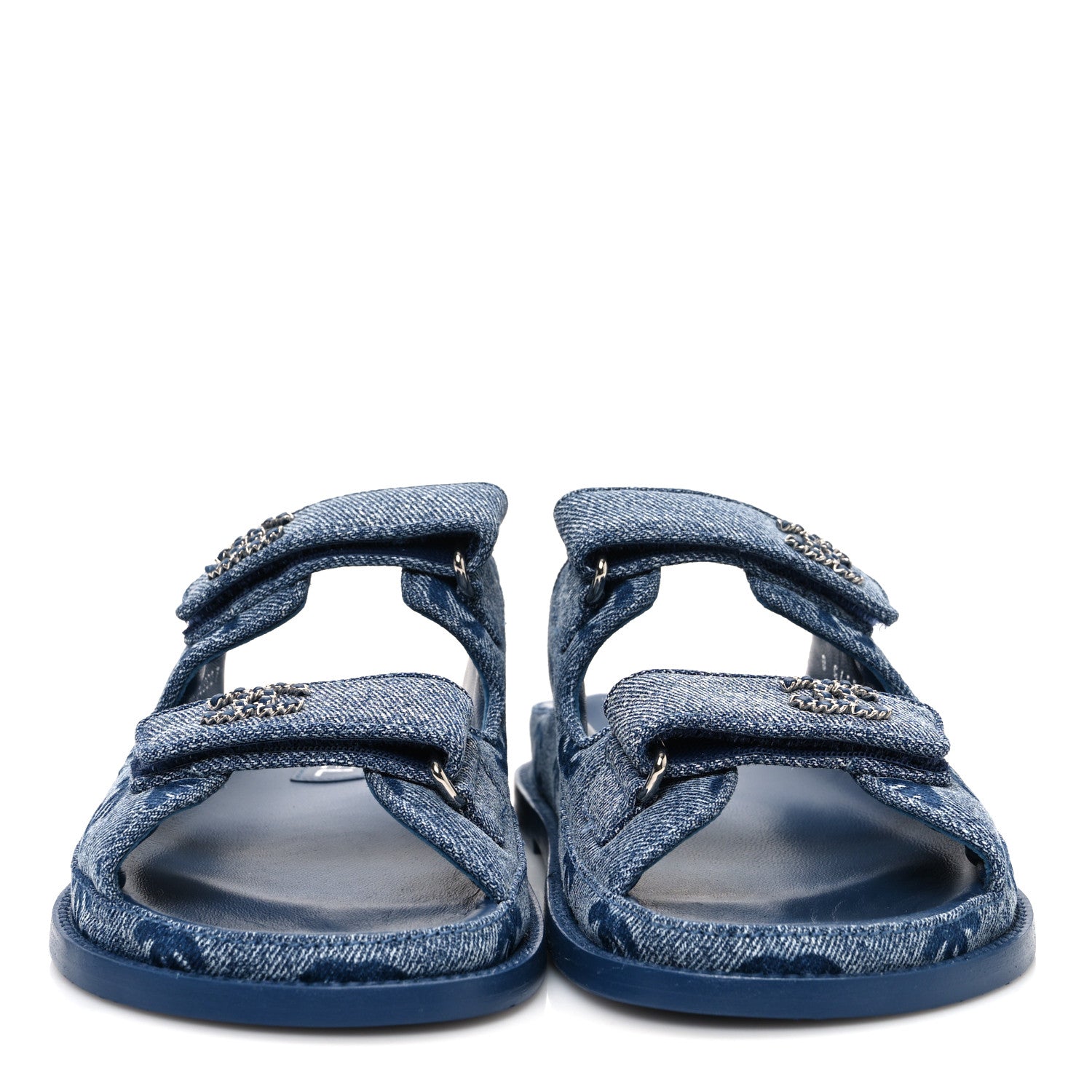 Chanel Denim CC Velcro Dad Chain CC Slide Sandals 37.5 Blue 3 of 11