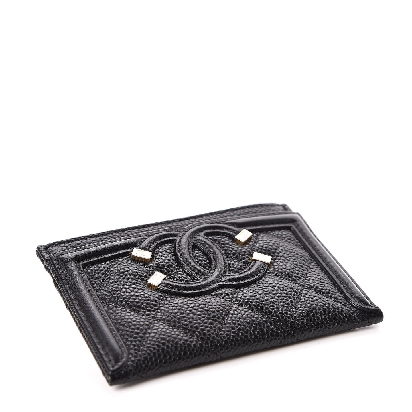 Caviar Quilted Filigree Card Holder Black