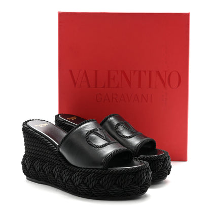Valentino Garavani Calfskin Silk Torchon Vlogo Platform Espadrille 100 Wedge Sandals 39 Black 10 of 10