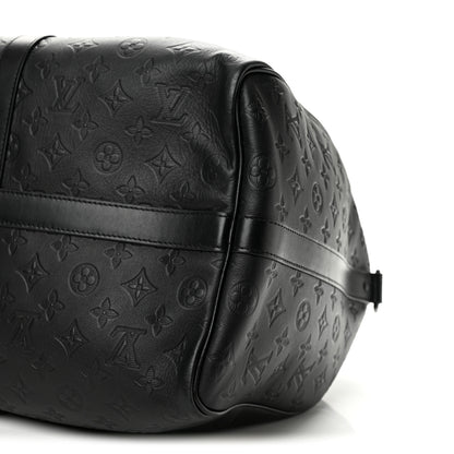 Louis Vuitton Calfskin Shadow Monogram Keepall Bandouliere 50 Black 8 of 9