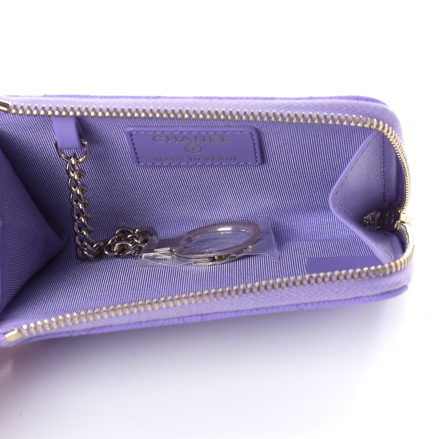 Caviar Quilted Zipped Key Holder Case Purple