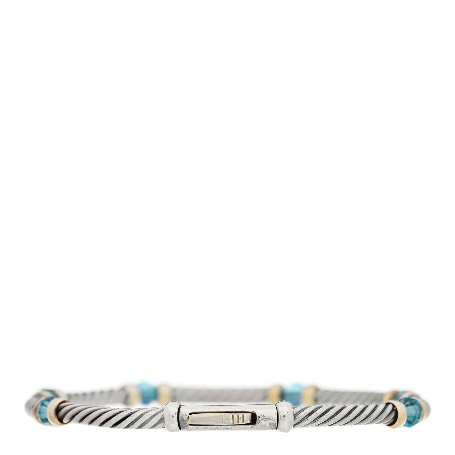 David Yurman Sterling Silver 14K Yellow Gold Blue Topaz 4mm Hampton Bracelet 2 of 3