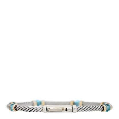 David Yurman Sterling Silver 14K Yellow Gold Blue Topaz 4mm Hampton Bracelet 2 of 3