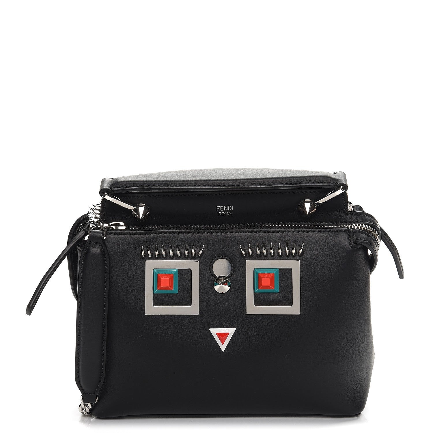 Fendi Vitello Baltico Hypnoteyes Studded Small Dotcom Click Chain Satchel Black 1 of 10