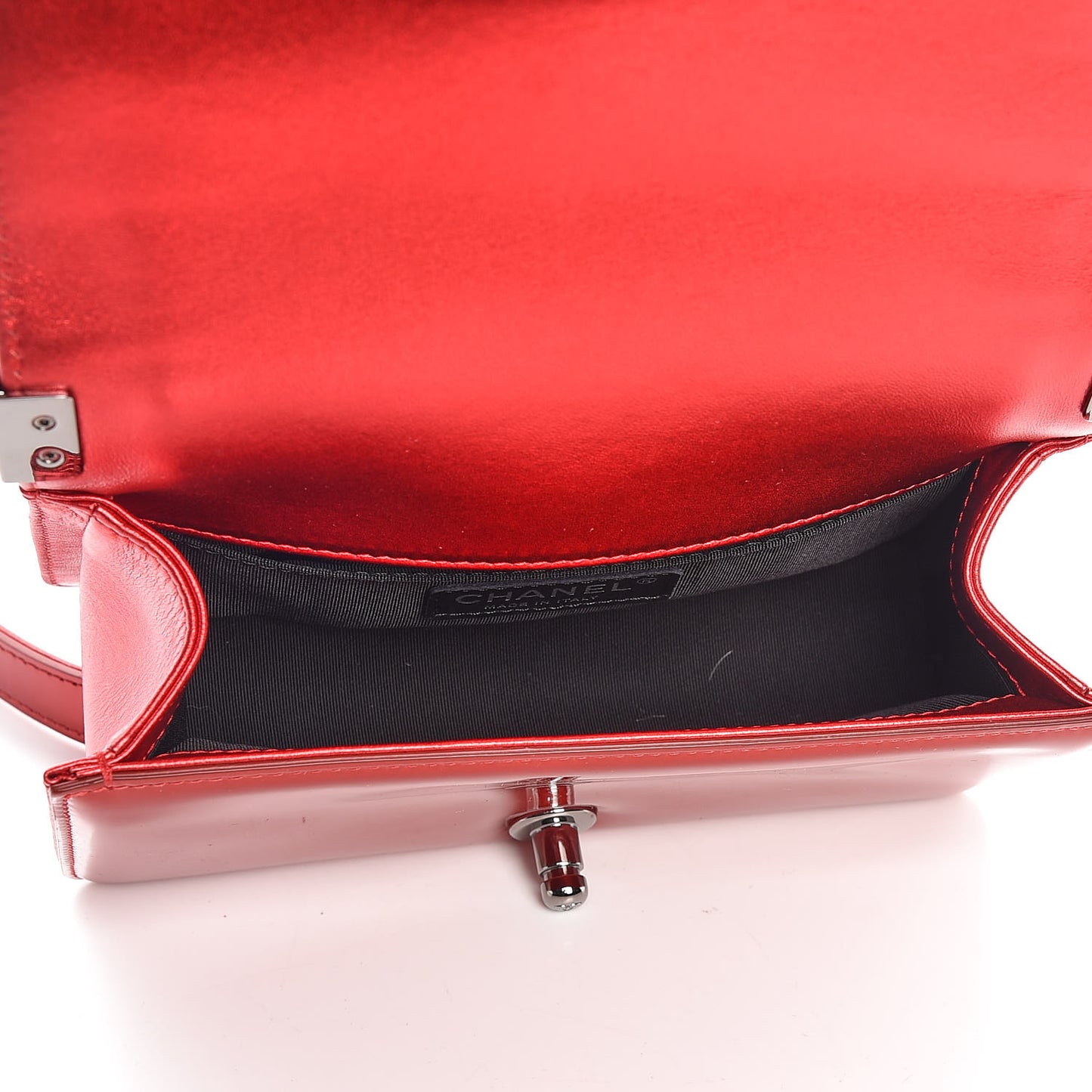 Metallic Patent Calfskin Quilted Small Boy Flap Red
