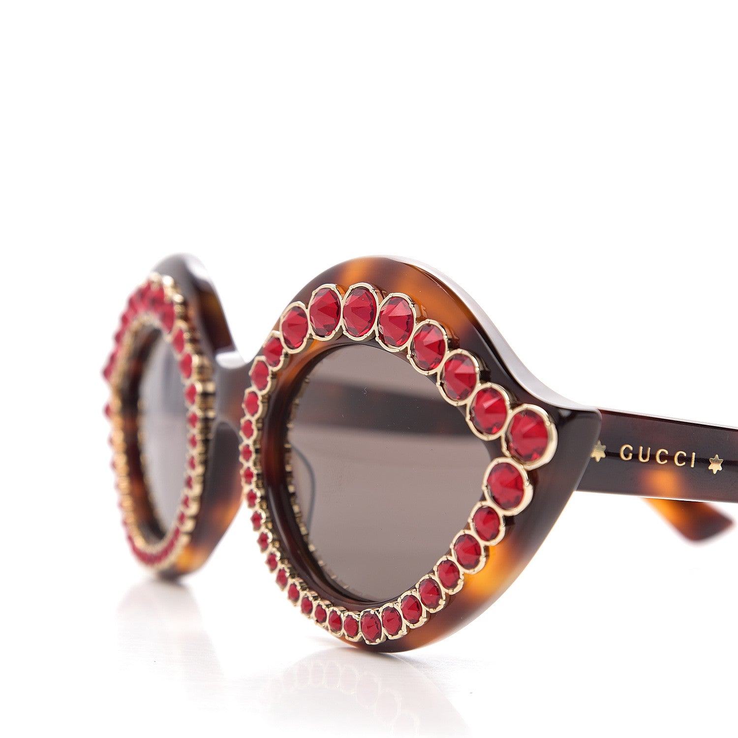 Gucci Acetate Crystal Studded Cat Eye Sunglasses GG0045S Tortoise 7 of 8