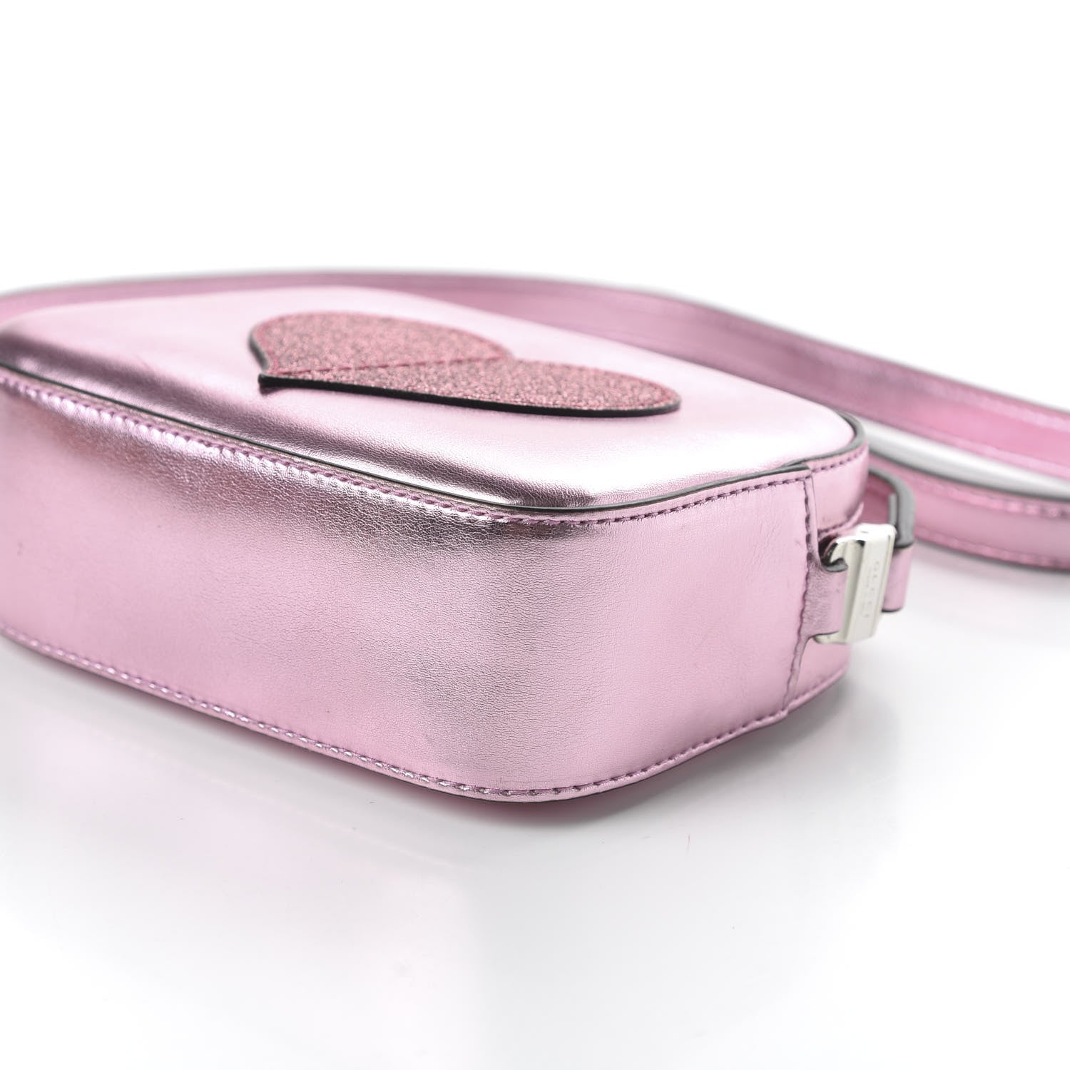 Gucci Metallic Calfskin Children's Glitter Heart Messenger Bag Pink 7 of 11