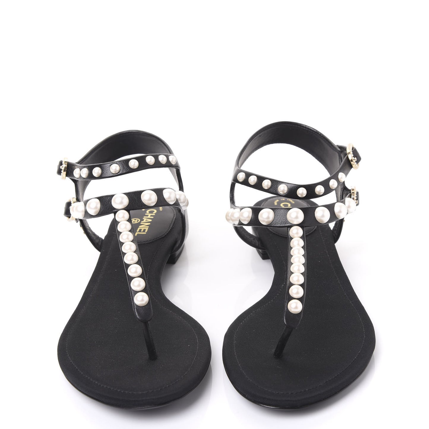 Lambskin Pearl Thong Sandals 37 Black