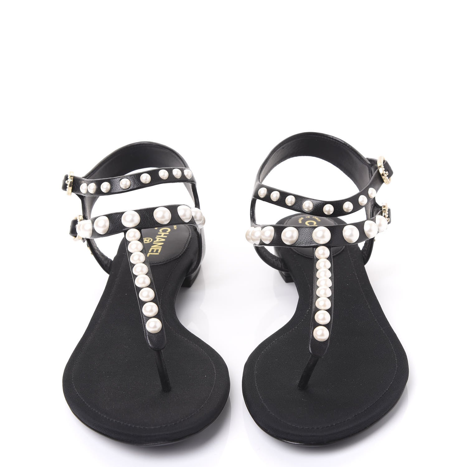 Chanel Lambskin Pearl Thong Sandals 37 Black 3 of 8