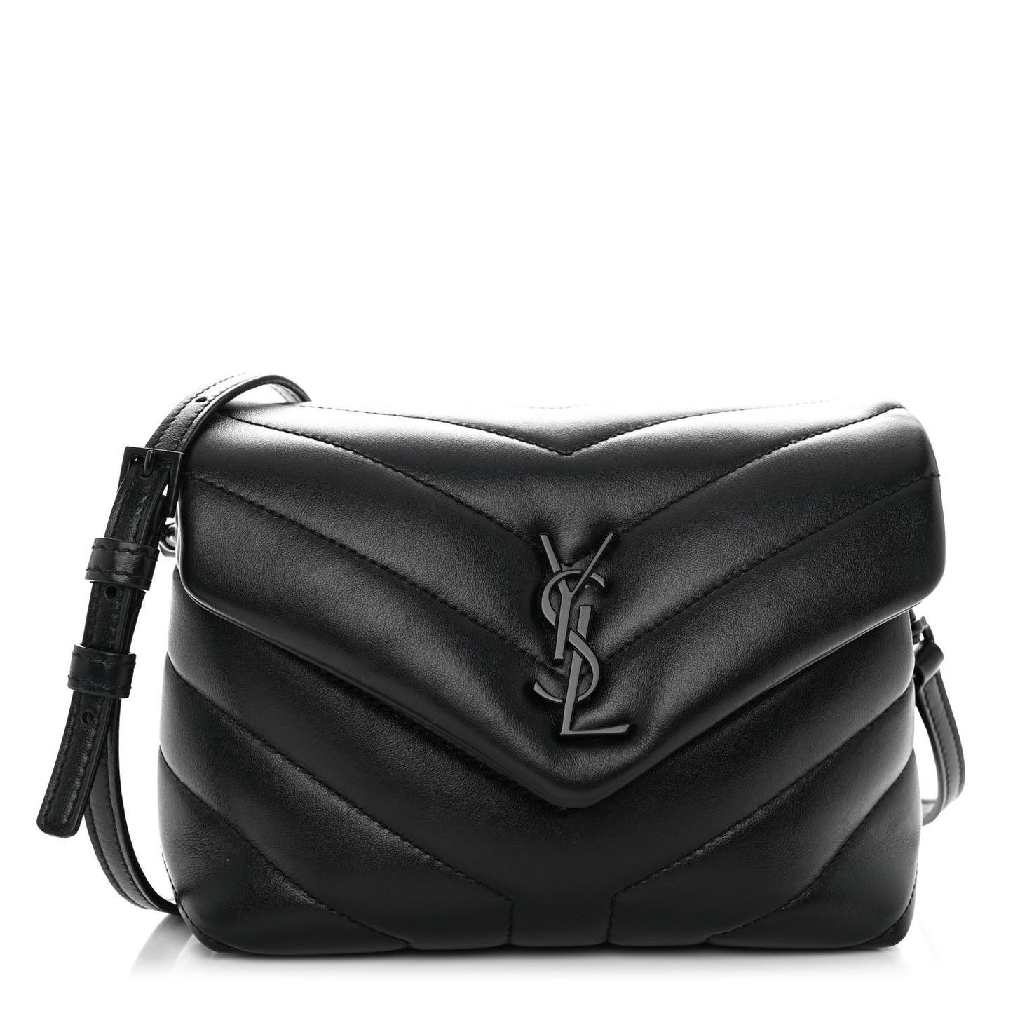 Calfskin Y Quilted Monogram Monochrome Toy Loulou Crossbody Bag Black