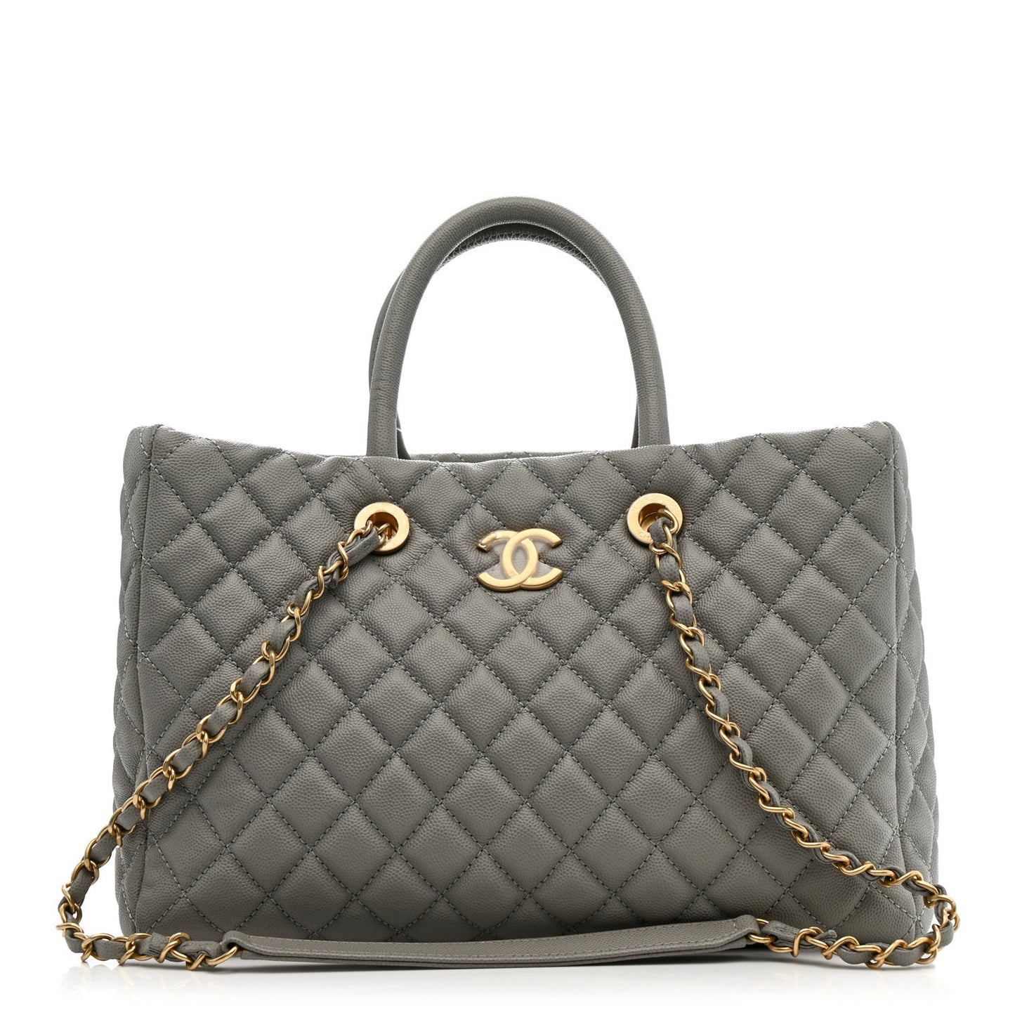 Caviar Quilted Coco Handle Shopping Tote Grey