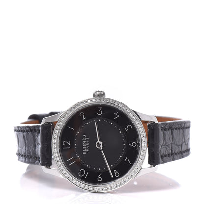 Hermes Stainless Steel Alligator Diamond 25mm Slim d'Hermes Quartz Watch Noir 3 of 9