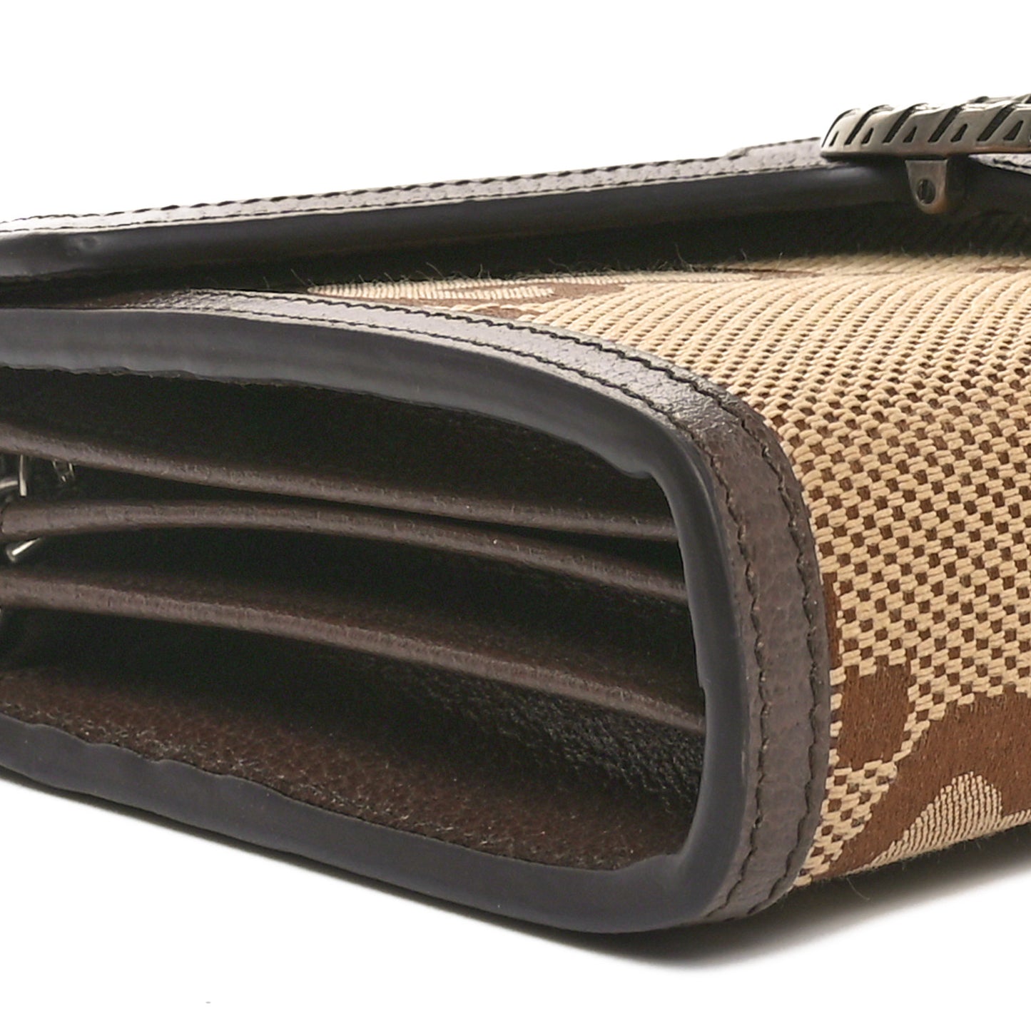Monogram Jumbo GG Textured Dollar Calfskin Mini Dionysus Chain Wallet Camel Ebony New Acero