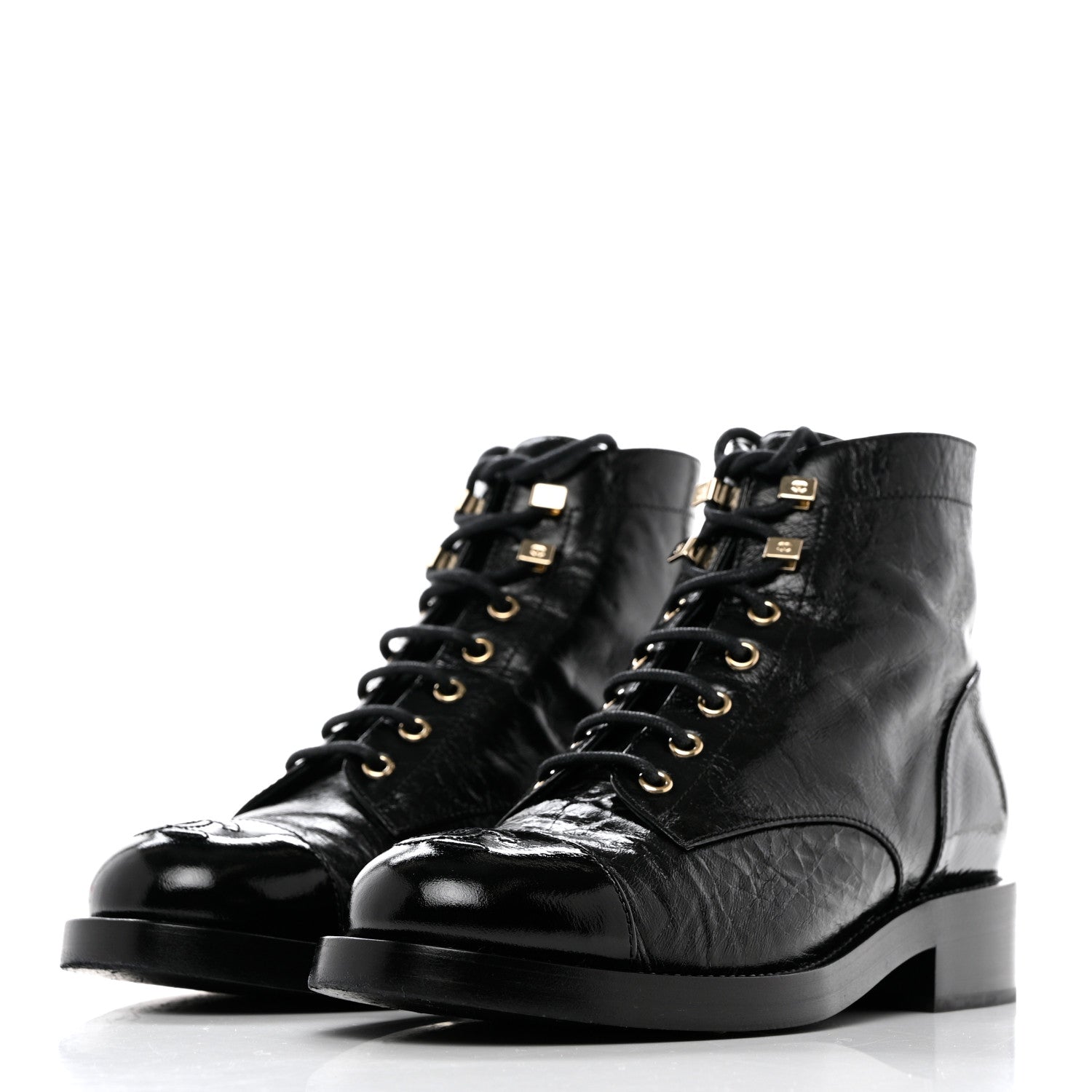 Chanel Crumpled Lambskin Shiny Calfskin Combat Boots 38 Black 3 of 9