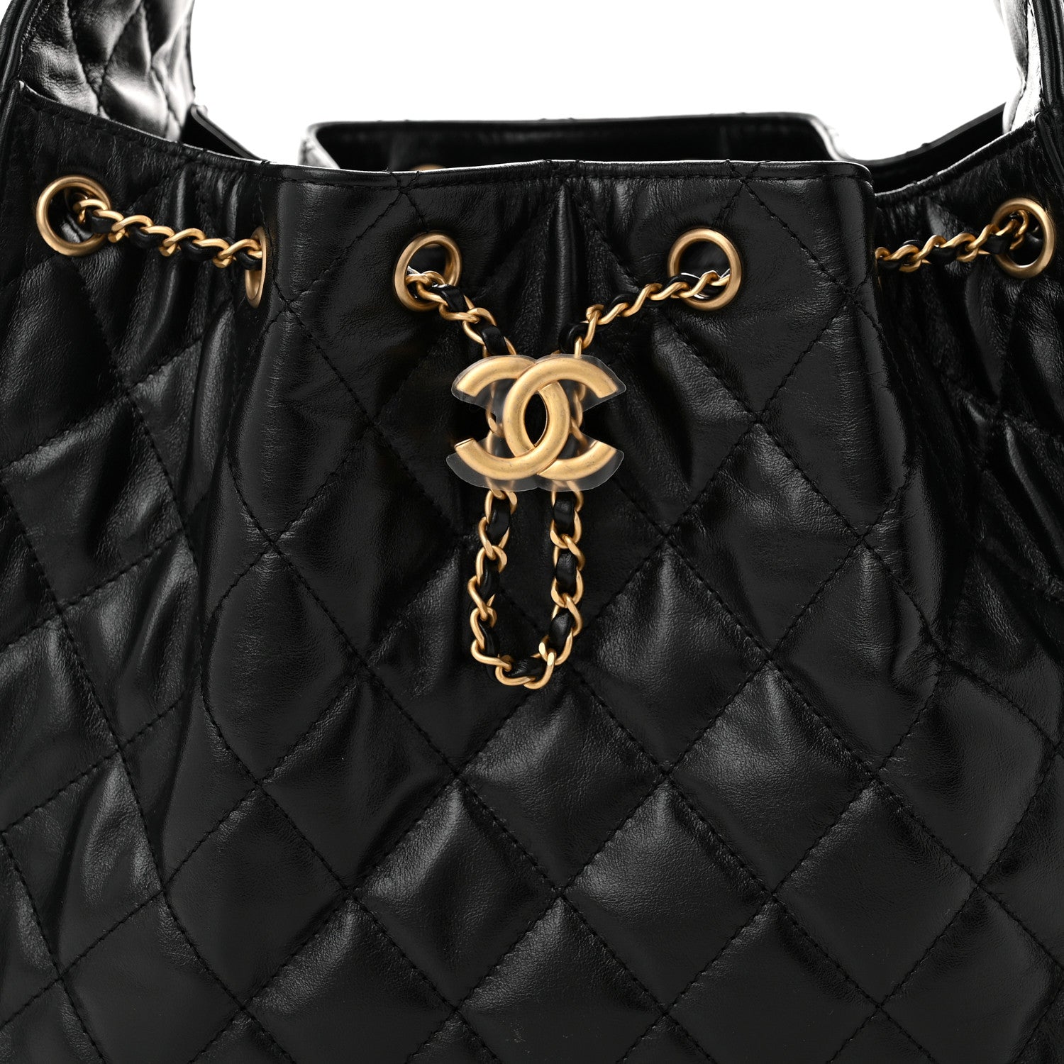 Chanel Shiny Calfskin Quilted Small Chanel 25 Handbag Black
