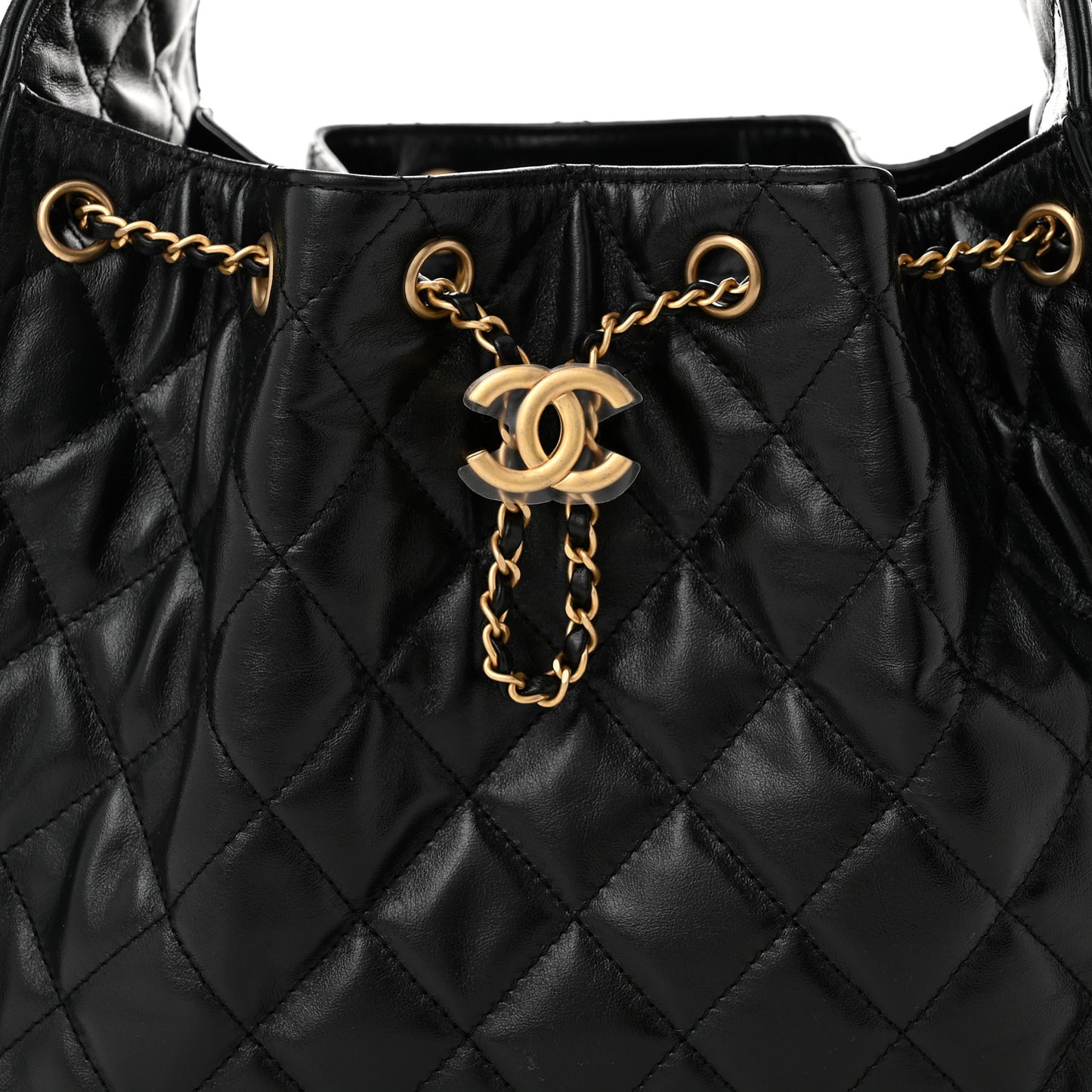 Shiny Calfskin Quilted Small Chanel 25 Handbag Black