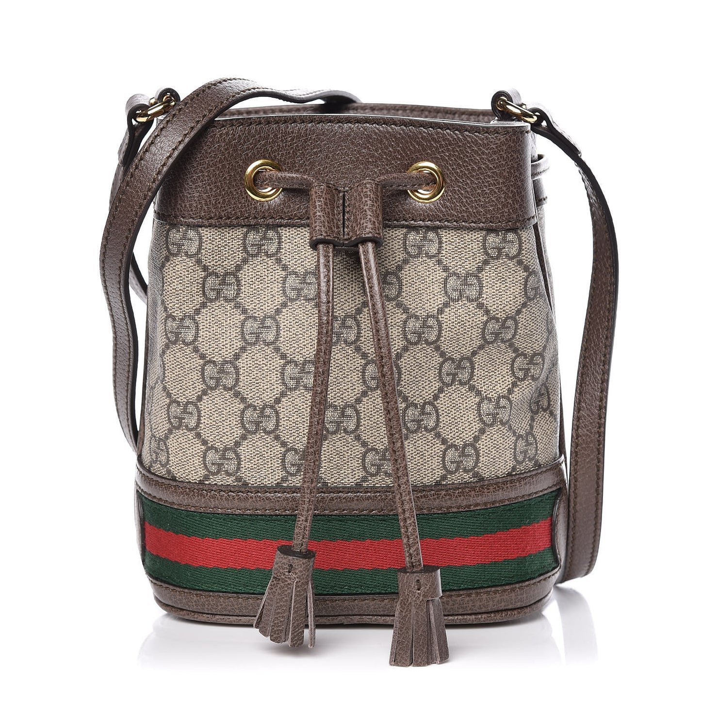 GG Supreme Monogram Web Mini Ophidia Bucket Bag Brown