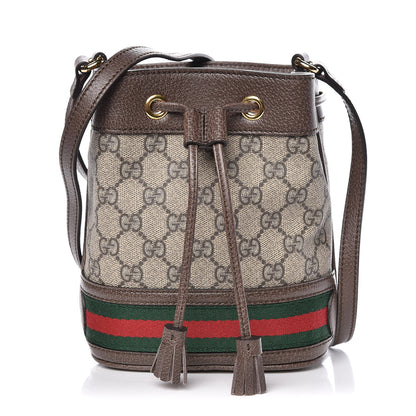 Gucci GG Supreme Monogram Web Mini Ophidia Bucket Bag Brown 1 of 10