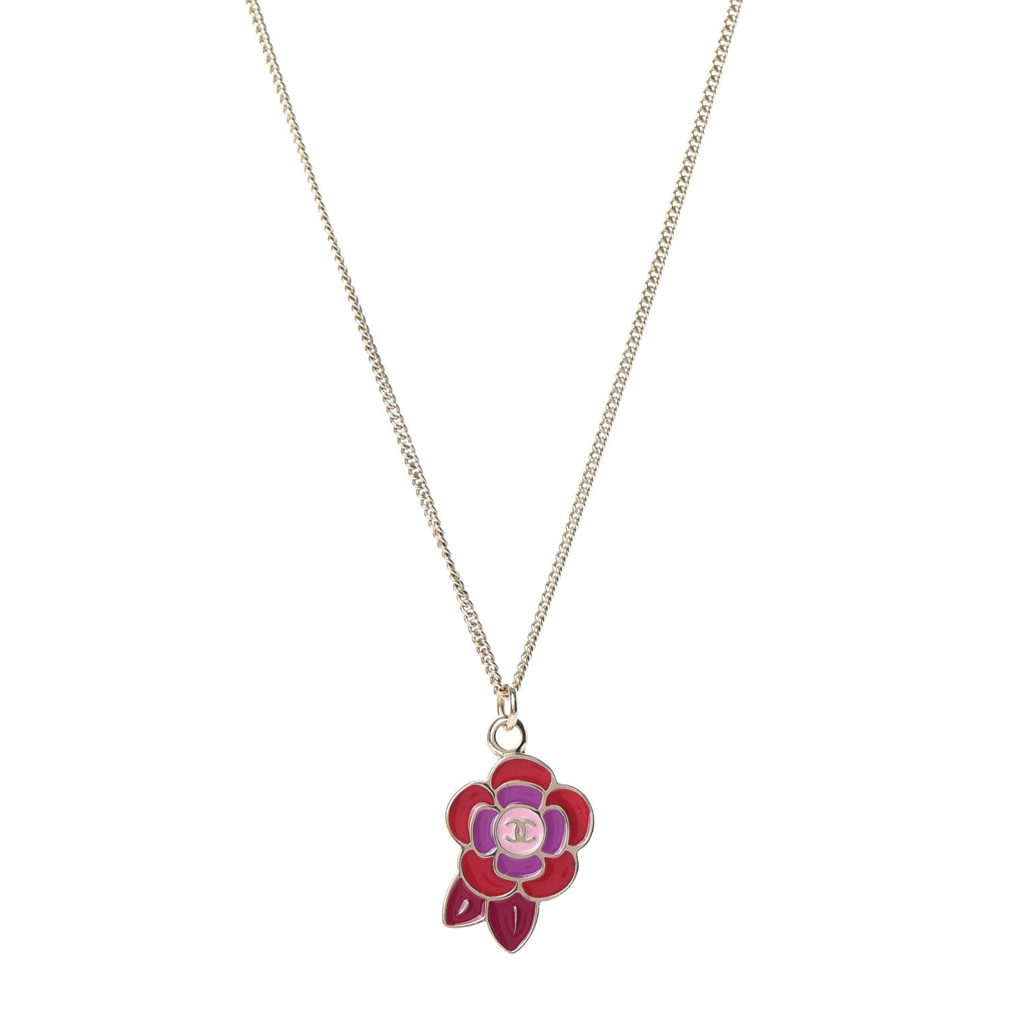 Enamel CC Camellia Pendant Necklace Gold Multicolor