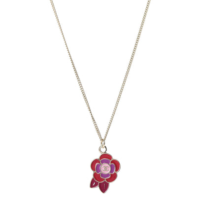 Chanel Enamel CC Camellia Pendant Necklace Gold Multicolor 1 of 5