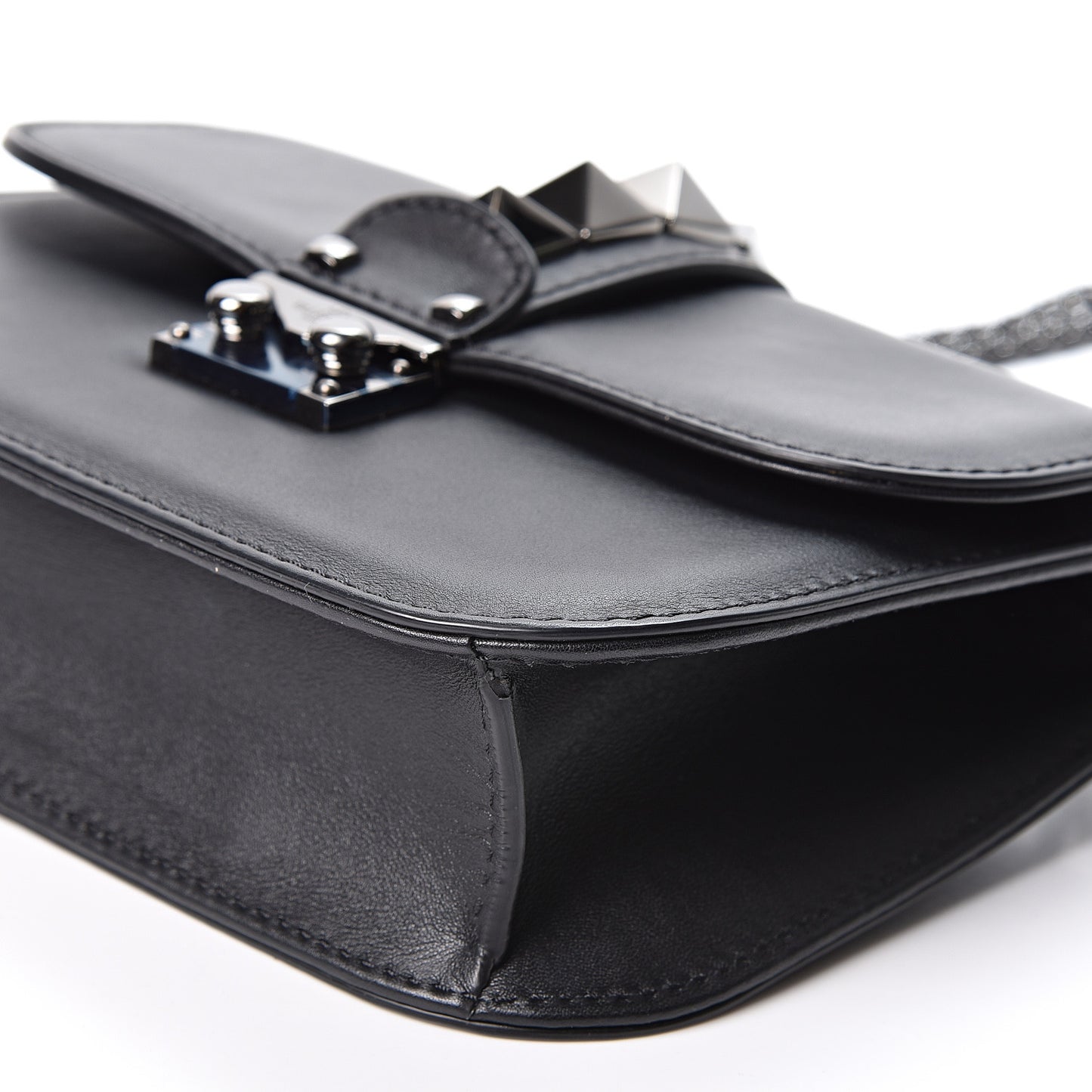 Vitello Small Glam Lock Rockstud Flap Black