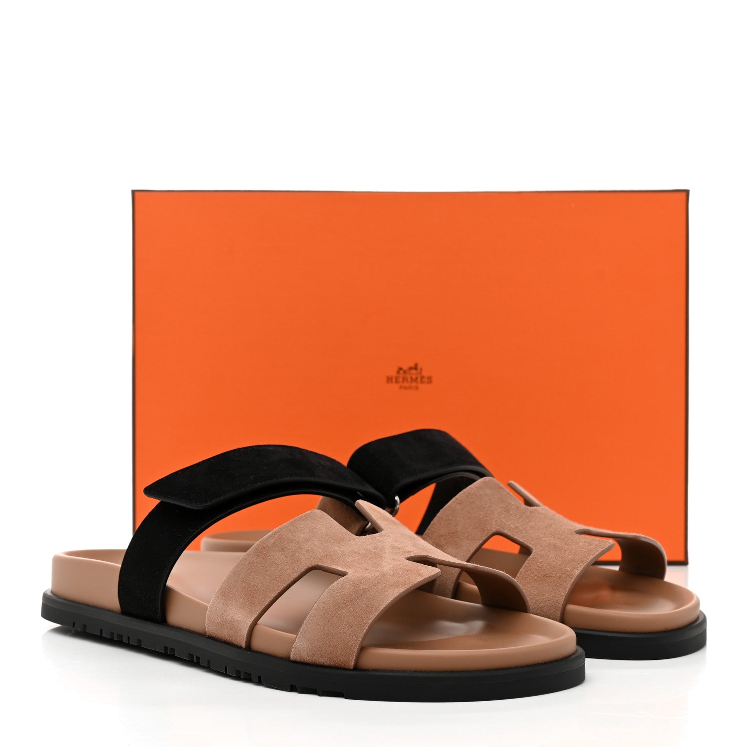 Hermes Suede Goatskin Womens Chypre Sandals 41 Rose Perle Black 10 of 10