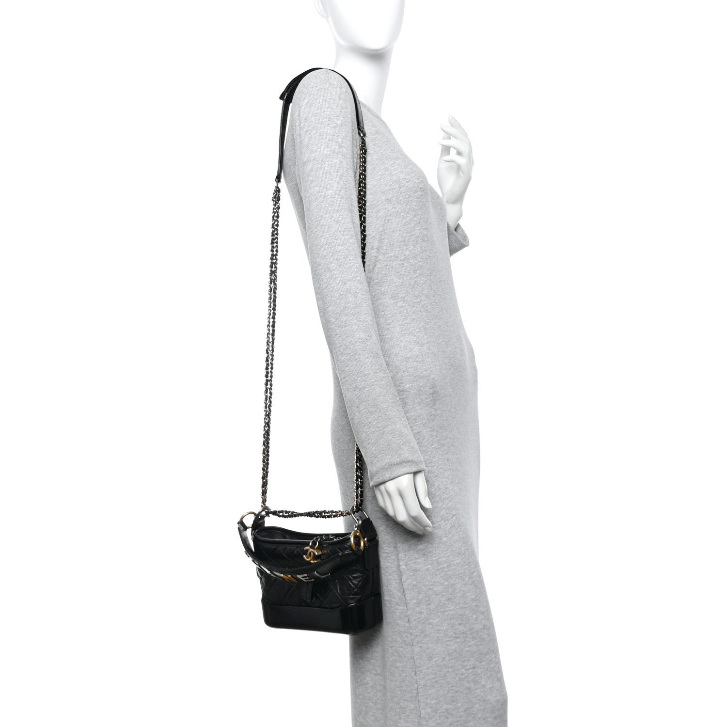 Chanel Aged Calfskin Quilted Small Gabrielle Logo Hobo Black 2 of 10