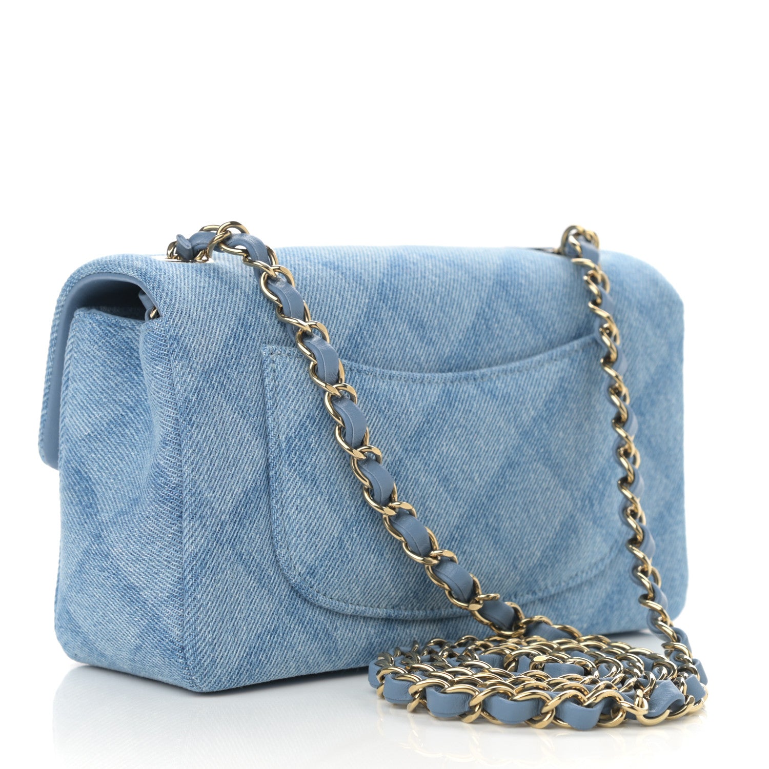 Chanel Printed Denim Quilted Mini Rectangular Flap Light Blue 3 of 9