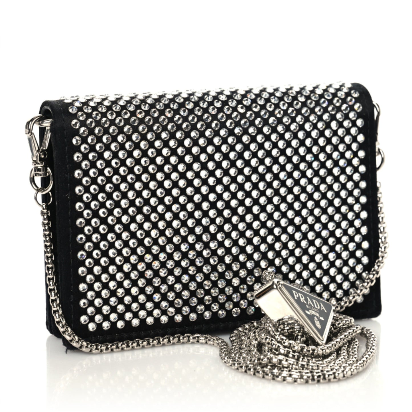 Satin Crystal Metal Triangle Logo Card Holder With Strap Cristal