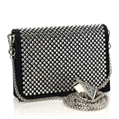 Prada Satin Crystal Metal Triangle Logo Card Holder With Strap Cristal 3 of 7