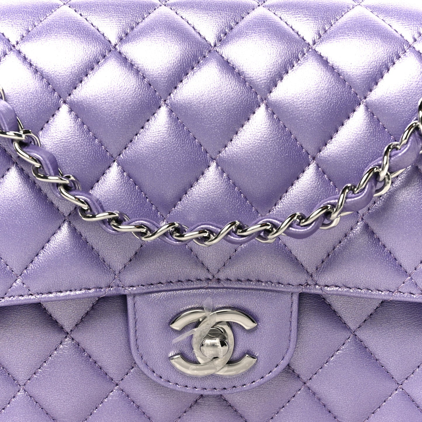 Metallic Lambskin Quilted Medium Double Flap Purple