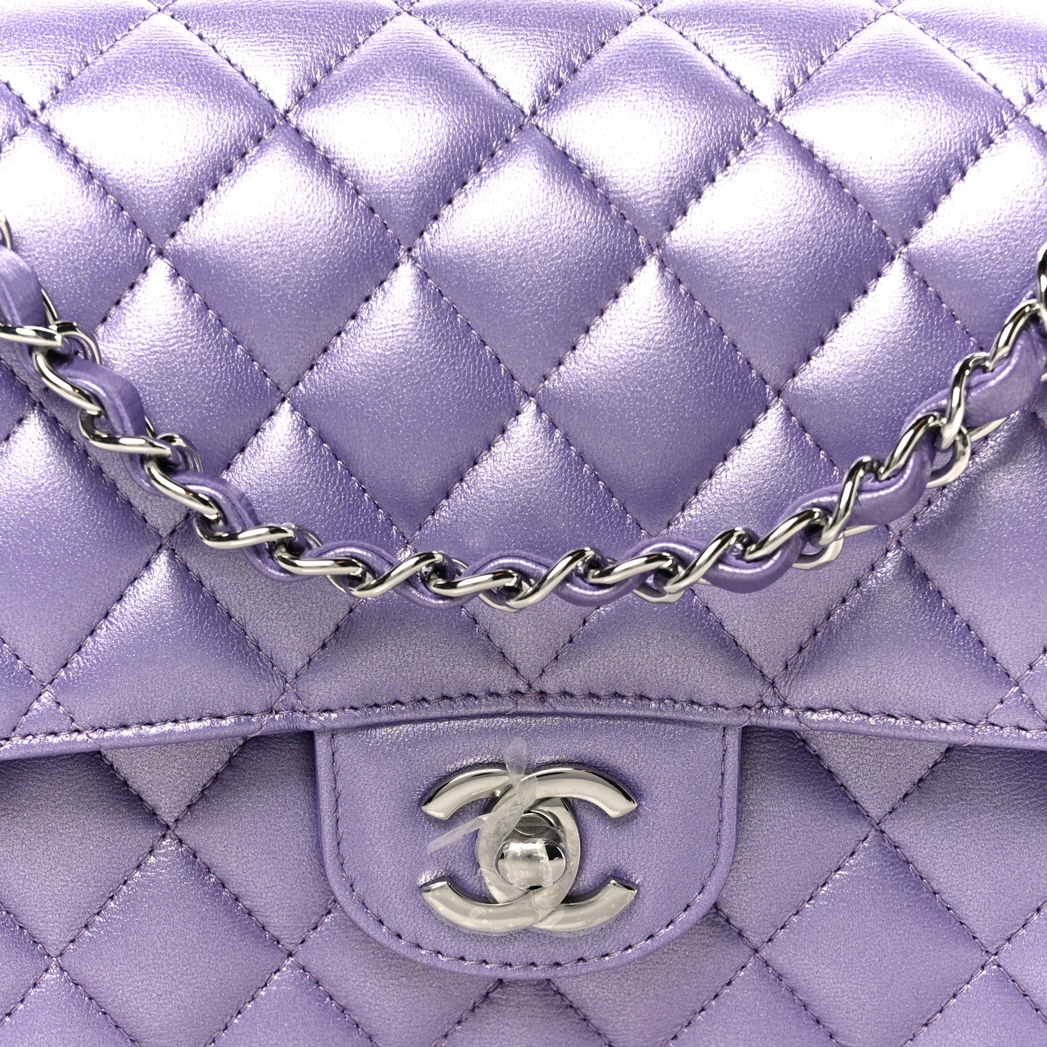 Chanel Metallic Lambskin Quilted Medium Double Flap Purple 8 of 11