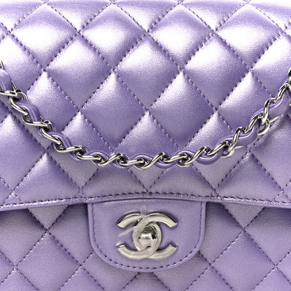 Chanel Metallic Lambskin Quilted Medium Double Flap Purple 8 of 11