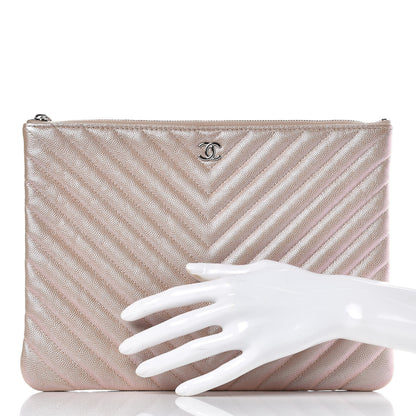 Chanel Iridescent Caviar Chevron Quilted Medium Cosmetic Case Light Gold 2 of 8